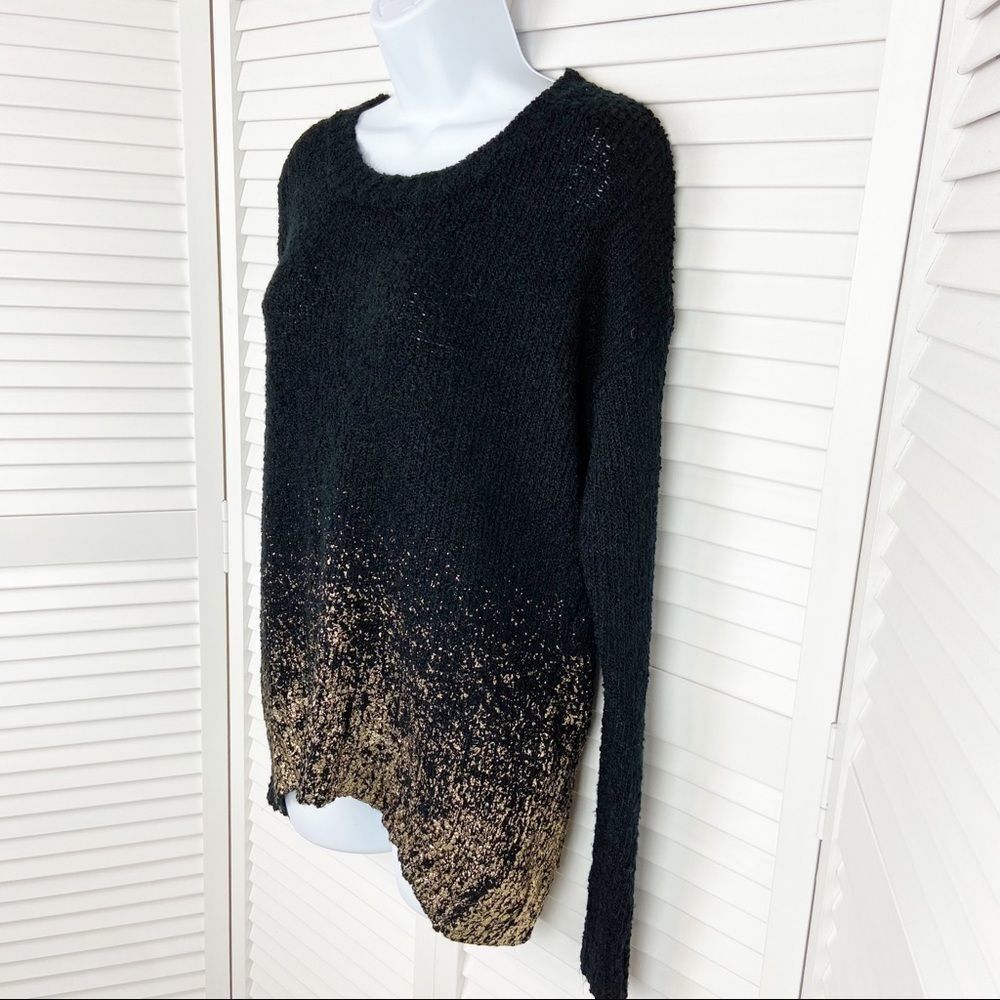 Lira Black with Sparkly Gold Design Sweater Medium